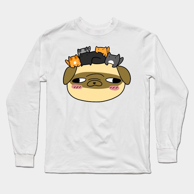 Pug Face with Kittens Long Sleeve T-Shirt by saradaboru